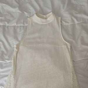 Sleeveless Cream Top with Lace Detail